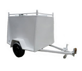 An enclosed trailer available for immediate hire.